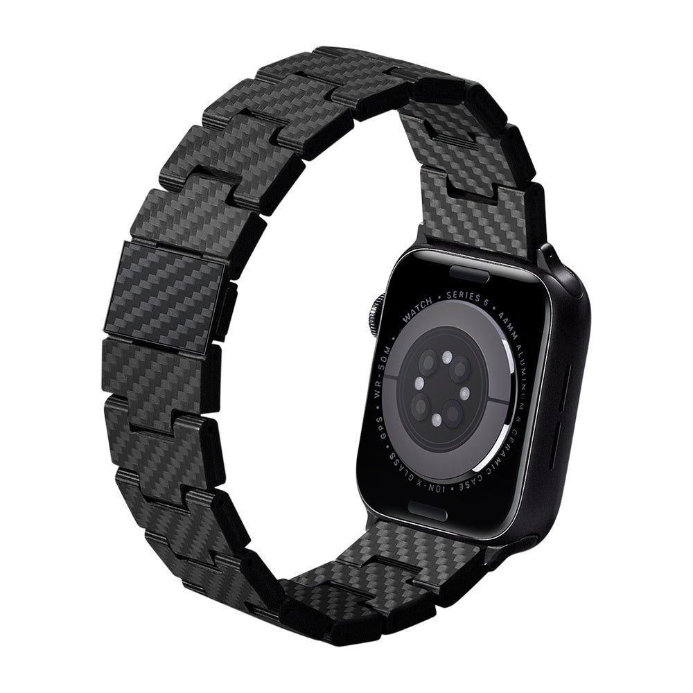 Apple Watch Serisi Uyumlu Karbon Fiber Pitaka Retro Serisi Black-Grey Twill Universal Kordon