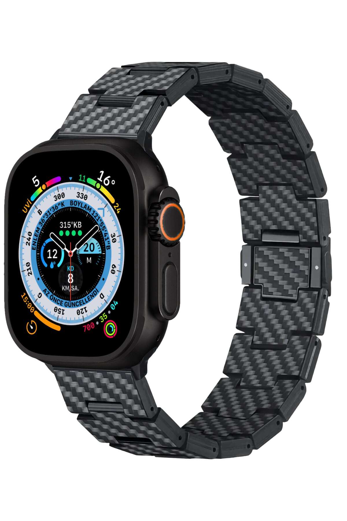 Apple Watch Serisi Uyumlu Karbon Fiber Pitaka Retro Serisi Black-Grey Twill Universal Kordon