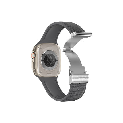 Apple Watch Ultra 49mm Amazingthing Titan Swift Deri Dokulu Silikon Kordon Gri