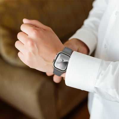Apple Watch Ultra 49mm Amazingthing Titan Swift Deri Dokulu Silikon Kordon Gri