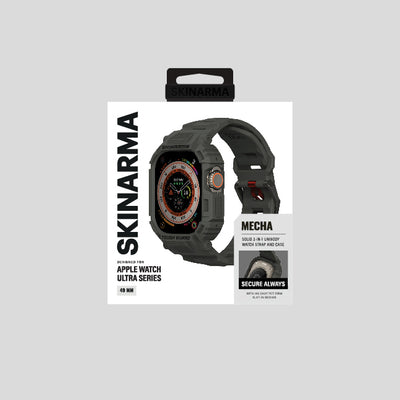 Apple Watch Ultra 49mm Skinarma Mecha 2in1 TPU Kasa Koruyucu + Silikon Kordon Siyah