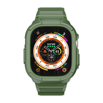Apple Watch Ultra 49mm Wiwu Wi-WB014 Armor Serisi 2in1 Sert PC Kasa Koruyuculu Silikon Kordon Yeşil