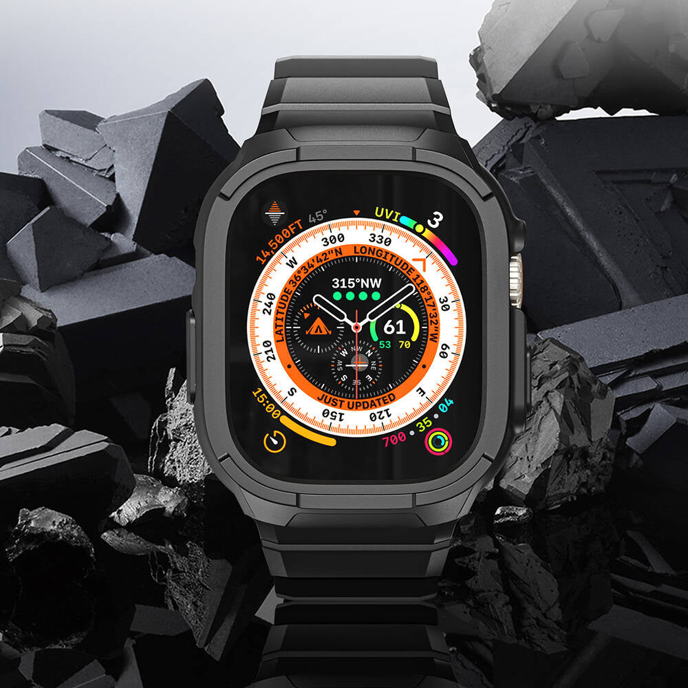 Apple Watch Ultra 49mm Wiwu Wi-WB014 Armor Serisi 2in1 Sert PC Kasa Koruyuculu Silikon Kordon Yeşil