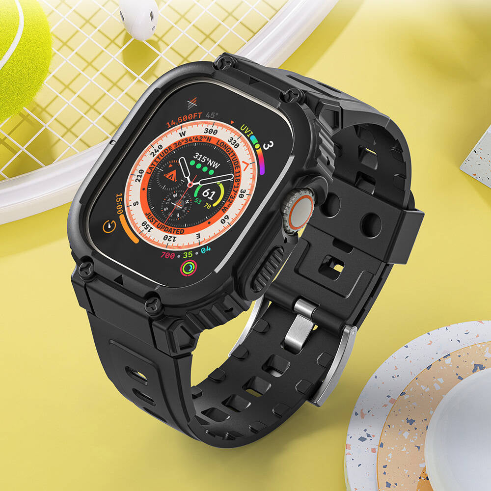 Apple Watch Ultra 49mm Wiwu Wi-WB014 Armor Serisi 2in1 Sert PC Kasa Koruyuculu Silikon Kordon Yeşil