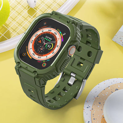 Apple Watch Ultra 49mm Wiwu Wi-WB014 Armor Serisi 2in1 Sert PC Kasa Koruyuculu Silikon Kordon Yeşil