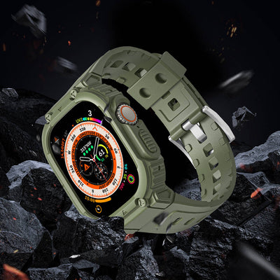 Apple Watch Ultra 49mm Wiwu Wi-WB014 Armor Serisi 2in1 Sert PC Kasa Koruyuculu Silikon Kordon Yeşil