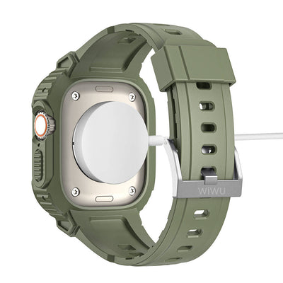 Apple Watch Ultra 49mm Wiwu Wi-WB014 Armor Serisi 2in1 Sert PC Kasa Koruyuculu Silikon Kordon Siyah