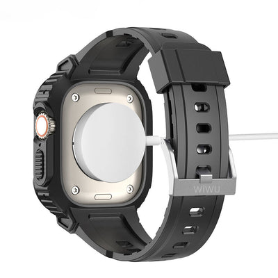Apple Watch Ultra 49mm Wiwu Wi-WB014 Armor Serisi 2in1 Sert PC Kasa Koruyuculu Silikon Kordon Siyah