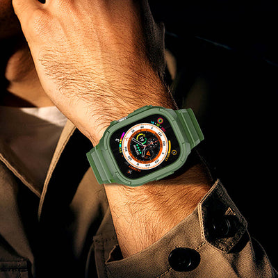 Apple Watch Ultra 49mm Wiwu Wi-WB014 Armor Serisi 2in1 Sert PC Kasa Koruyuculu Silikon Kordon Yeşil