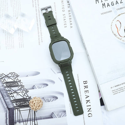 Apple Watch Ultra 49mm Wiwu Wi-WB014 Armor Serisi 2in1 Sert PC Kasa Koruyuculu Silikon Kordon Siyah