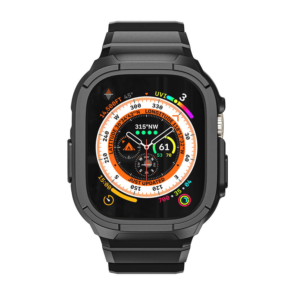 Apple Watch Ultra 49mm Wiwu Wi-WB014 Armor Serisi 2in1 Sert PC Kasa Koruyuculu Silikon Kordon Siyah