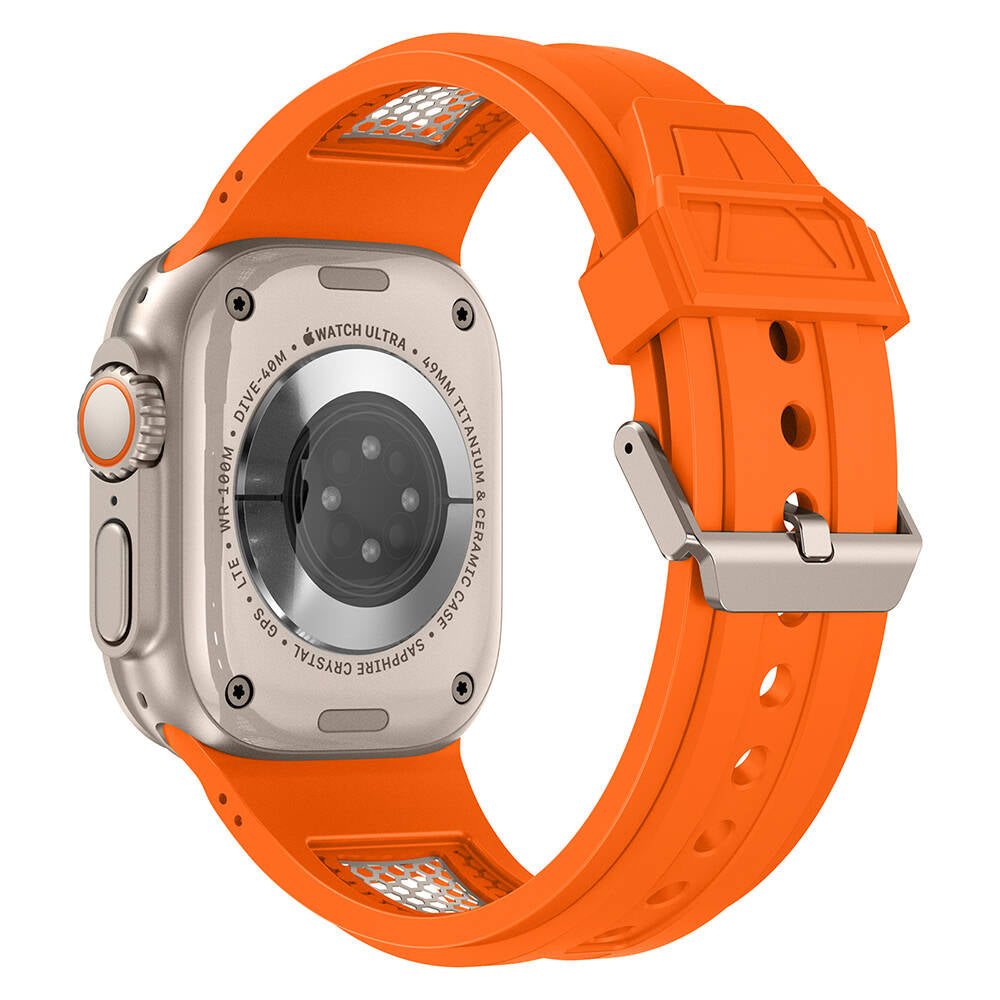 Watch Ultra 49mm Zore KRD-117 Hava Alabilen Delikli Metal Süslemeli Desenli Silikon Kordon