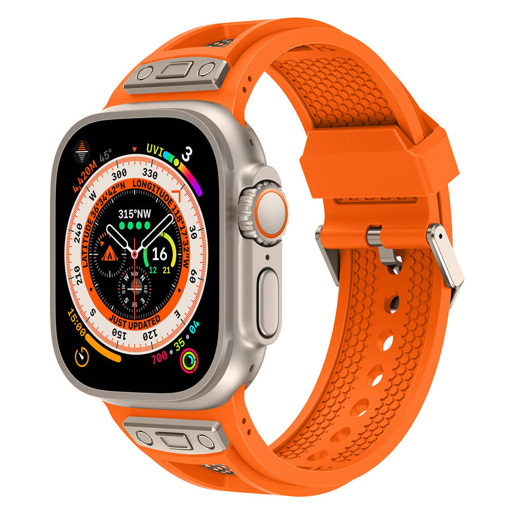 Watch Ultra 49mm Zore KRD-117 Hava Alabilen Delikli Metal Süslemeli Desenli Silikon Kordon