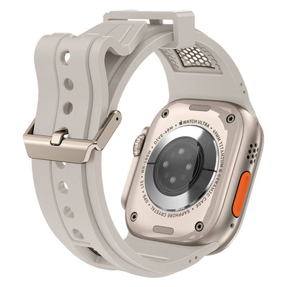 Watch Ultra 49mm Zore KRD-117 Hava Alabilen Delikli Metal Süslemeli Desenli Silikon Kordon
