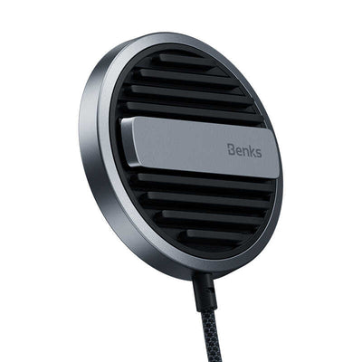 Benks MFM01 MFI Sertifikalı Standlı 15W Hızlı Şarj Özellikli Magsafe PD Wireless Şarj Aleti Siyah