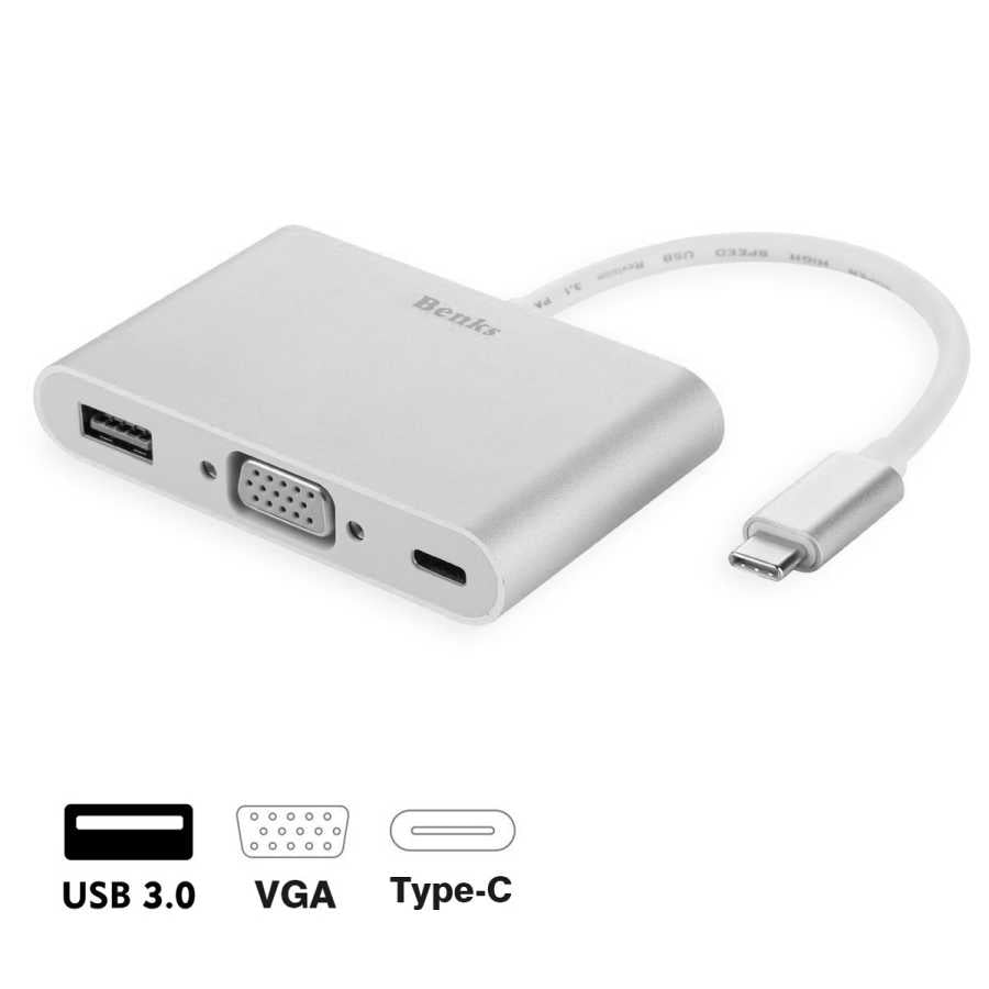 Benks U20 Type-C to 3 in 1 Adaptör (Usb 3.0+VGA+Type-C)