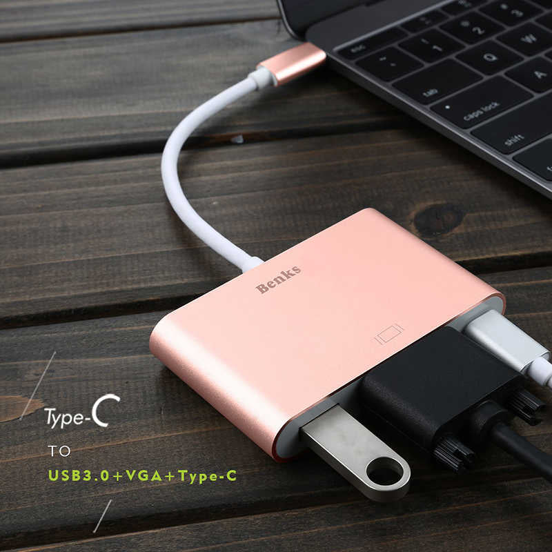 Benks U20 Type-C to 3 in 1 Adaptör (Usb 3.0+VGA+Type-C)