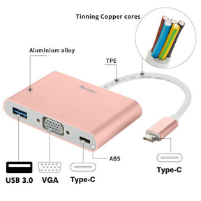 Benks U20 Type-C to 3 in 1 Adaptör (Usb 3.0+VGA+Type-C)