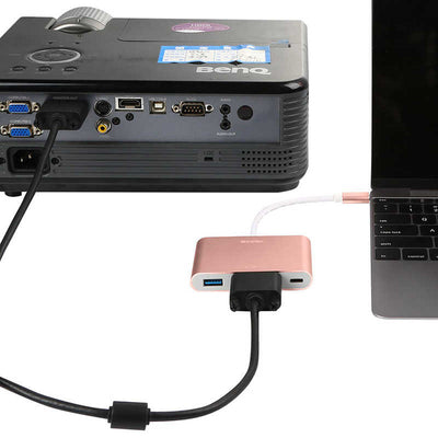 Benks U20 Type-C to 3 in 1 Adaptör (Usb 3.0+VGA+Type-C) Gri