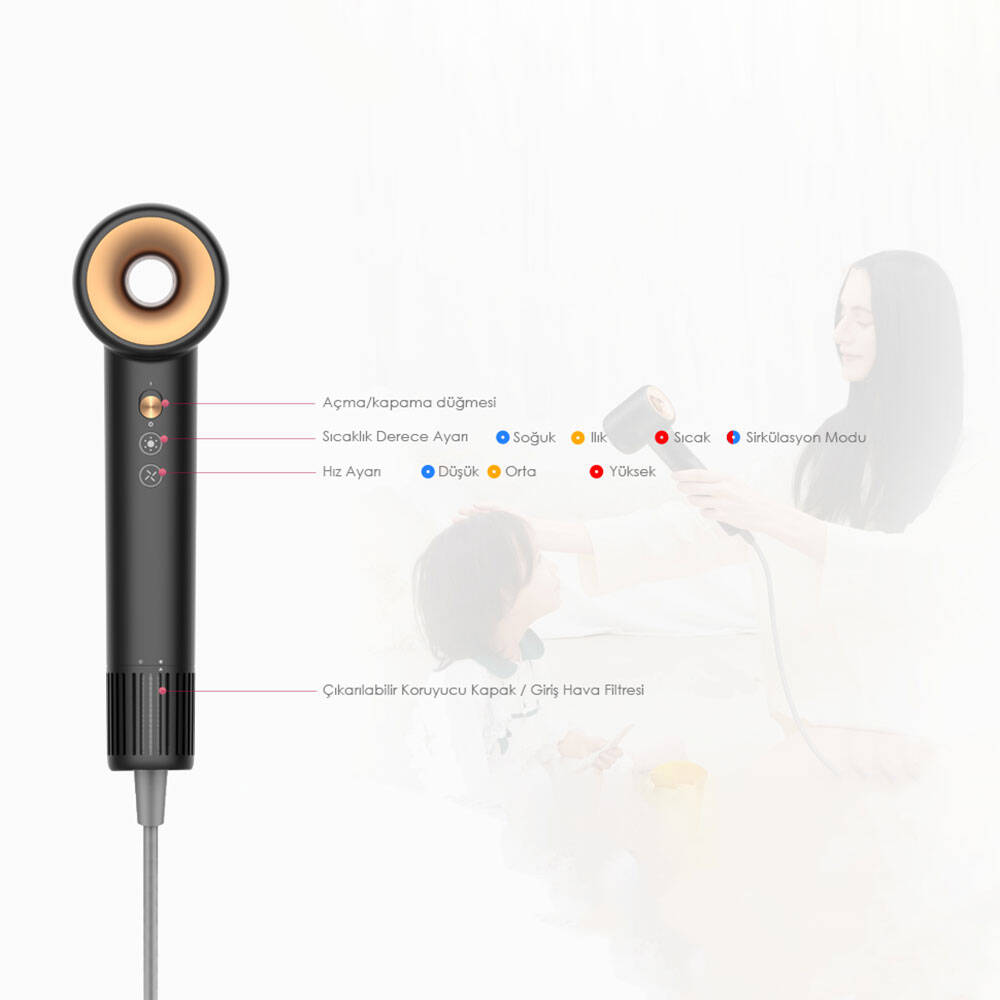 Coshare HD10E SuperFlow1 İyon Teknolojili Isı Dereceli Led Işıklı Saç Kurutma Fön Makinesi Siyah