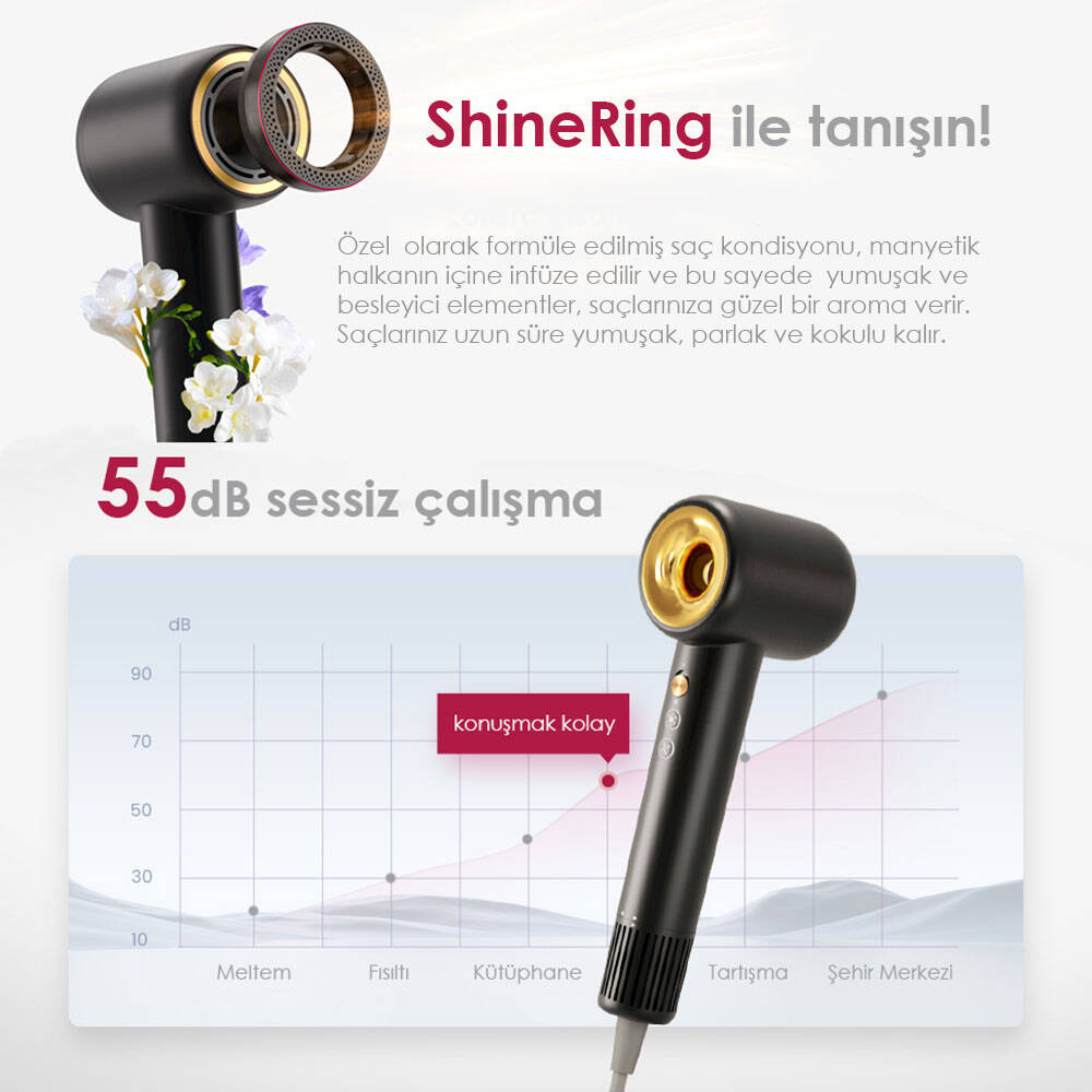 Coshare HD10E SuperFlow1 İyon Teknolojili Isı Dereceli Led Işıklı Saç Kurutma Fön Makinesi Siyah