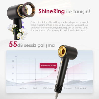 Coshare HD10E SuperFlow1 İyon Teknolojili Isı Dereceli Led Işıklı Saç Kurutma Fön Makinesi Siyah