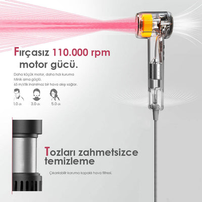 Coshare HD10E SuperFlow1 İyon Teknolojili Isı Dereceli Led Işıklı Saç Kurutma Fön Makinesi Siyah