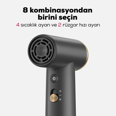 Coshare HP10E Mini Isı Dereceli LED Işıklı Saç Kurutma Fön Makinesi Krem-Beyaz