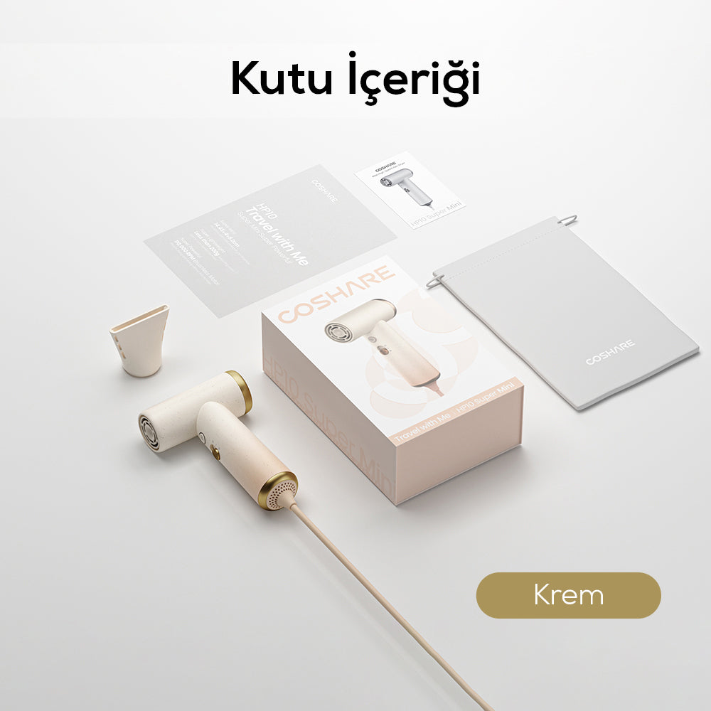 Coshare HP10E Mini Isı Dereceli LED Işıklı Saç Kurutma Fön Makinesi Krem-Beyaz