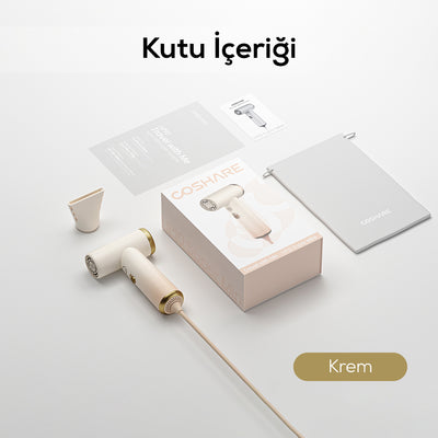 Coshare HP10E Mini Isı Dereceli LED Işıklı Saç Kurutma Fön Makinesi Krem-Beyaz
