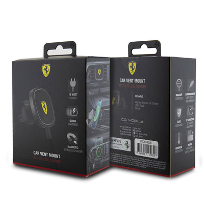 Ferrari Orjinal Lisanslı Havalandırma Tasarım Magnetik Oval Eşkenar Araç Telefon Tutucu Siyah