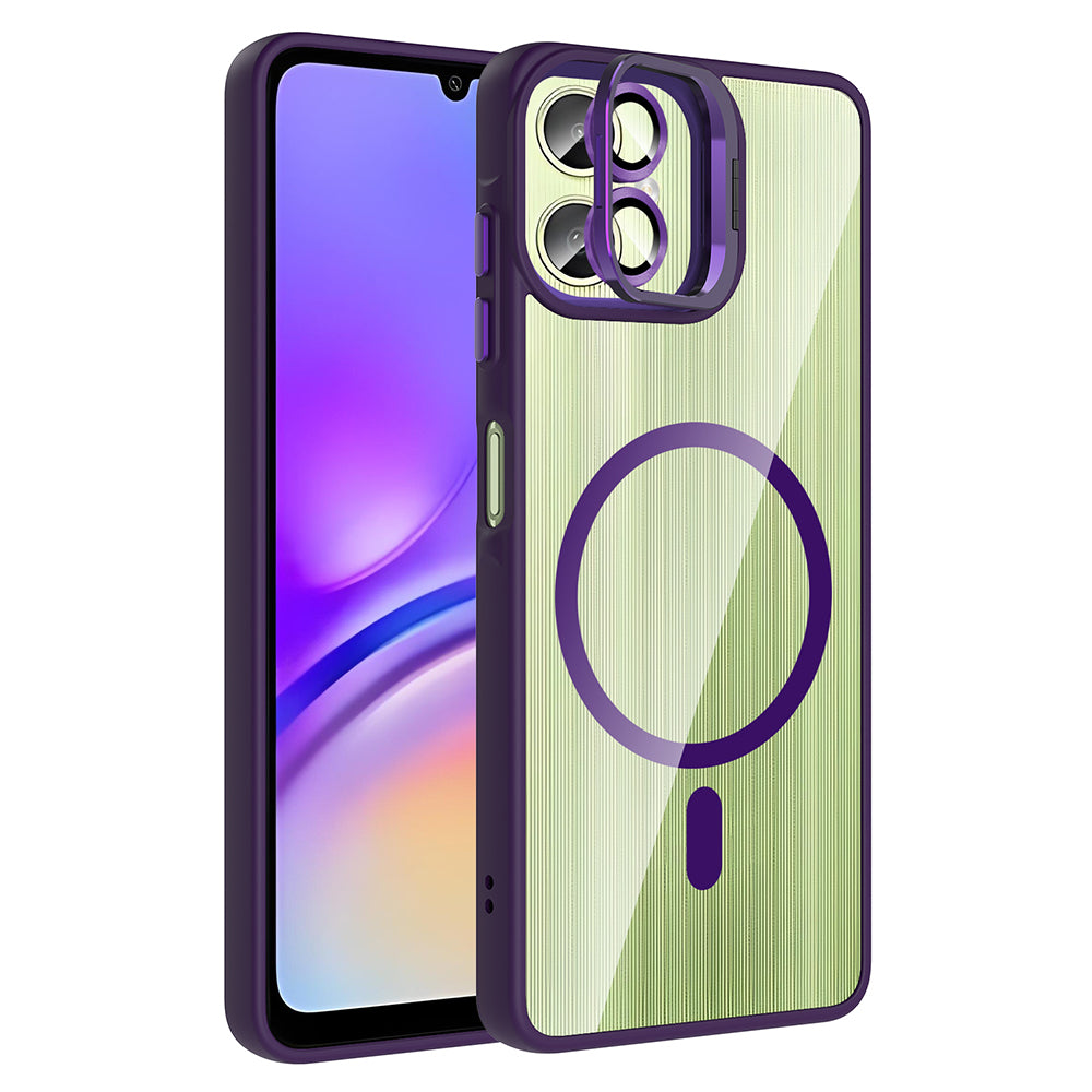 Galaxy A06 Kılıf Standlı ve Kamera Lens Hediyeli M-Safe Şarj Özellikli Zore Etro Kapak Desert Titanyum