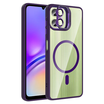 Galaxy A06 Kılıf Standlı ve Kamera Lens Hediyeli M-Safe Şarj Özellikli Zore Etro Kapak Desert Titanyum
