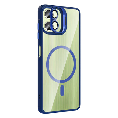 Galaxy A06 Kılıf Standlı ve Kamera Lens Hediyeli M-Safe Şarj Özellikli Zore Etro Kapak Lacivert