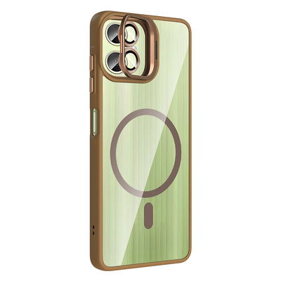 Galaxy A06 Kılıf Standlı ve Kamera Lens Hediyeli M-Safe Şarj Özellikli Zore Etro Kapak Gri