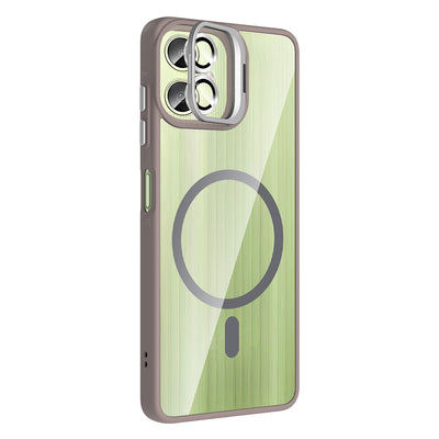 Galaxy A06 Kılıf Standlı ve Kamera Lens Hediyeli M-Safe Şarj Özellikli Zore Etro Kapak Derin Mor