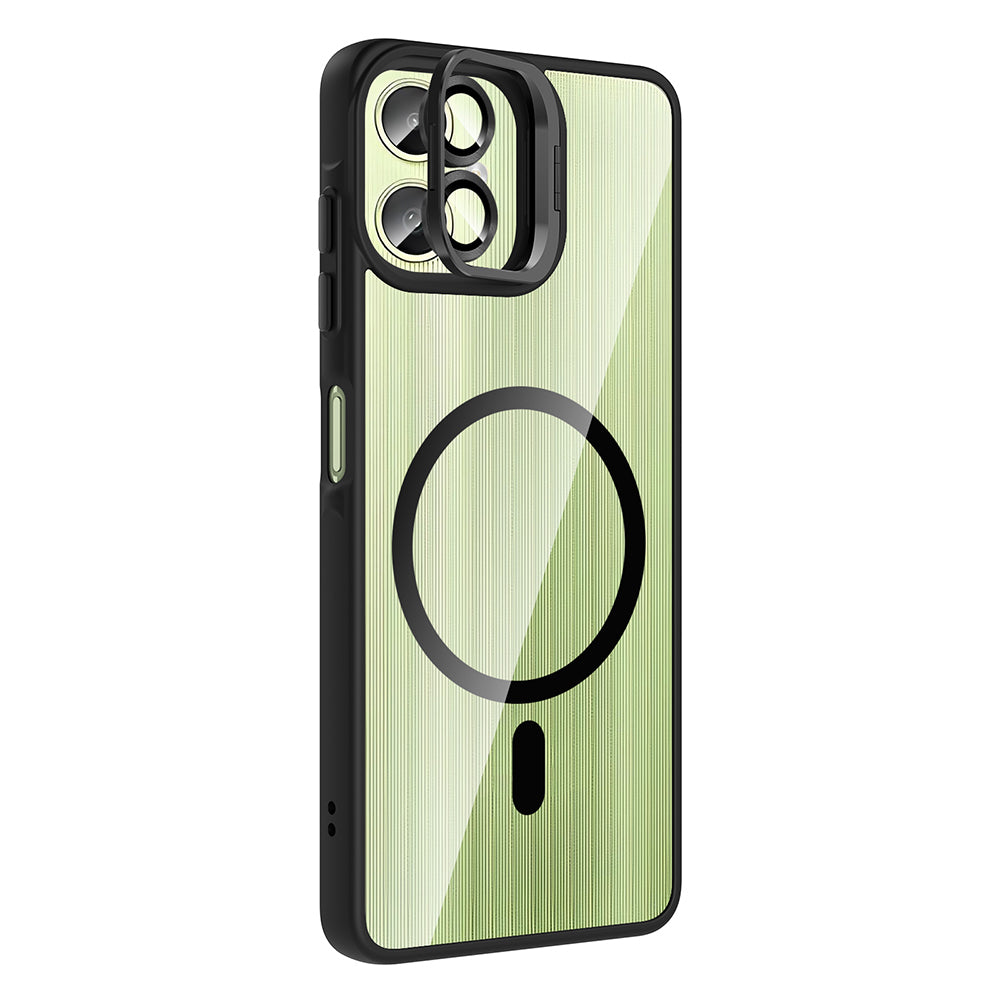 Galaxy A06 Kılıf Standlı ve Kamera Lens Hediyeli M-Safe Şarj Özellikli Zore Etro Kapak Pembe