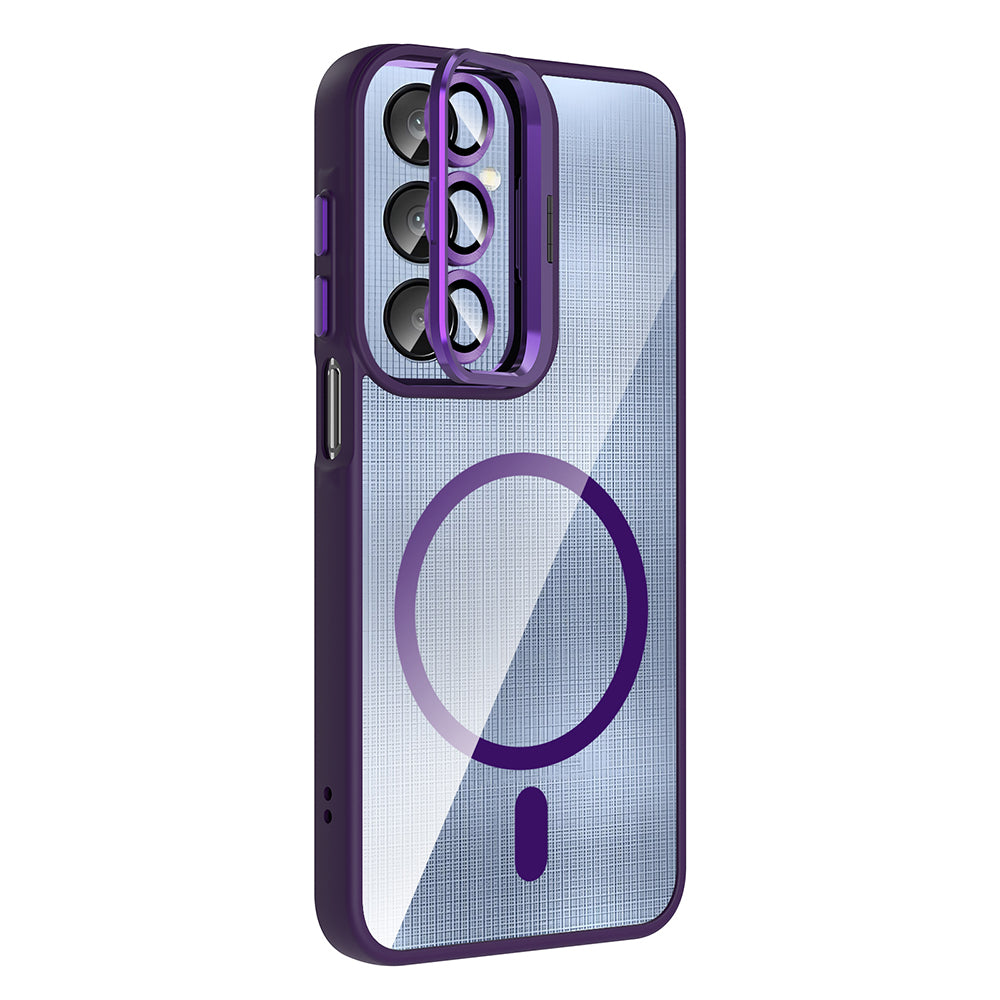 Galaxy A16 Kılıf Standlı ve Kamera Lens Hediyeli M-Safe Şarj Özellikli Zore Etro Kapak Gri