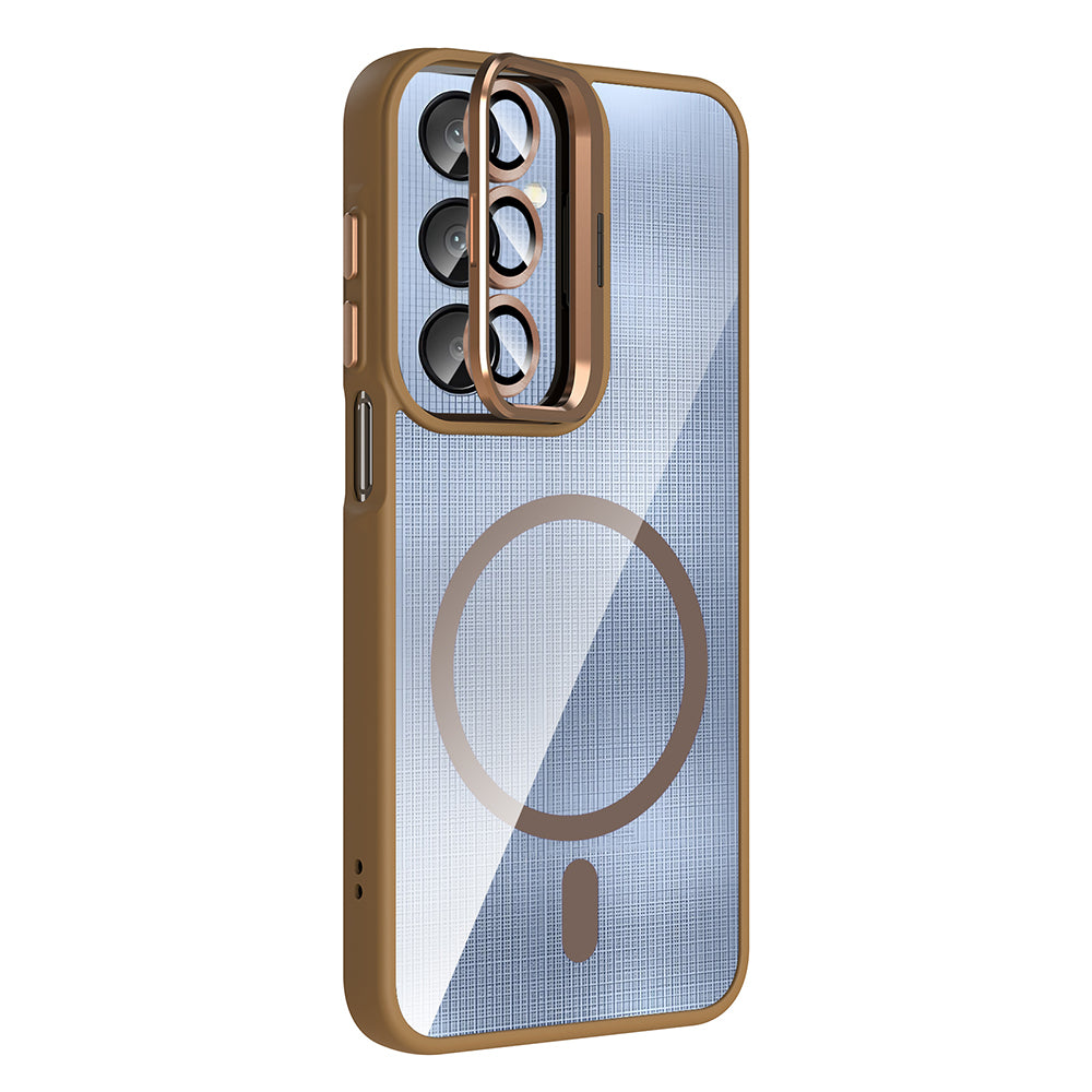 Galaxy A16 Kılıf Standlı ve Kamera Lens Hediyeli M-Safe Şarj Özellikli Zore Etro Kapak Desert Titanyum