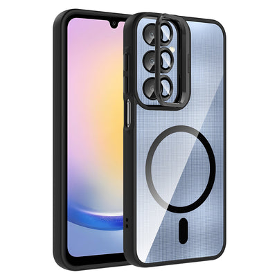 Galaxy A16 Kılıf Standlı ve Kamera Lens Hediyeli M-Safe Şarj Özellikli Zore Etro Kapak Gri