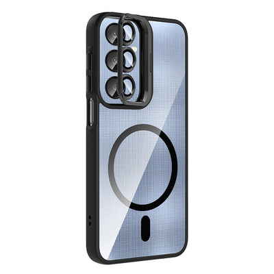 Galaxy A16 Kılıf Standlı ve Kamera Lens Hediyeli M-Safe Şarj Özellikli Zore Etro Kapak Gri