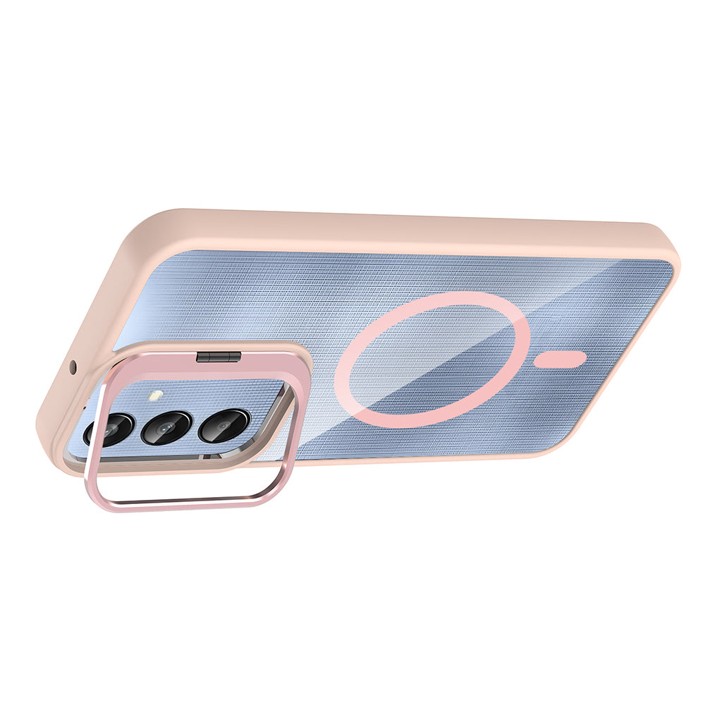 Galaxy A25 Kılıf Standlı ve Kamera Lens Hediyeli M-Safe Şarj Özellikli Zore Etro Kapak Lacivert