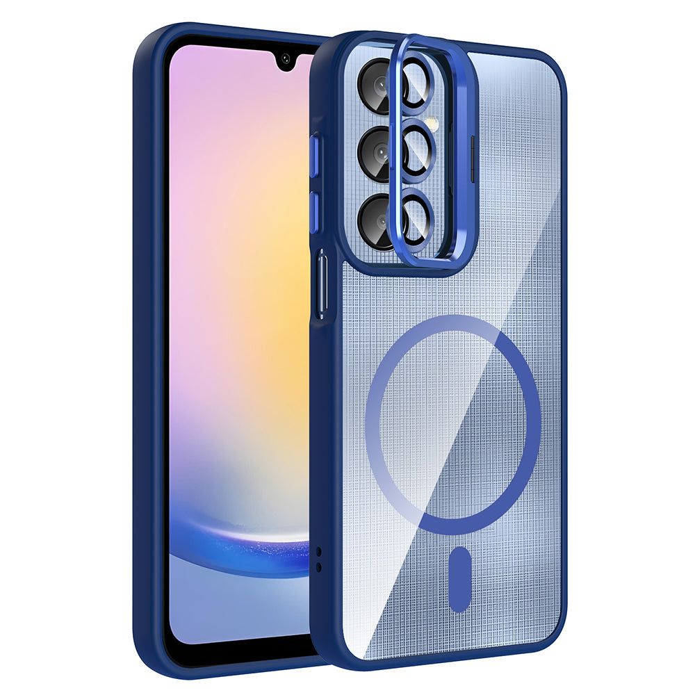 Galaxy A25 Kılıf Standlı ve Kamera Lens Hediyeli M-Safe Şarj Özellikli Zore Etro Kapak Pembe