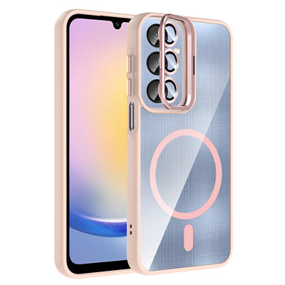Galaxy A26 Kılıf Standlı ve Kamera Lens Hediyeli M-Safe Şarj Özellikli Zore Etro Kapak Pembe