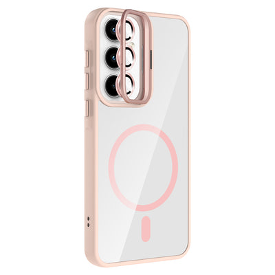 Galaxy A55 Kılıf Standlı ve Kamera Lens Hediyeli M-Safe Şarj Özellikli Zore Etro Kapak Derin Mor