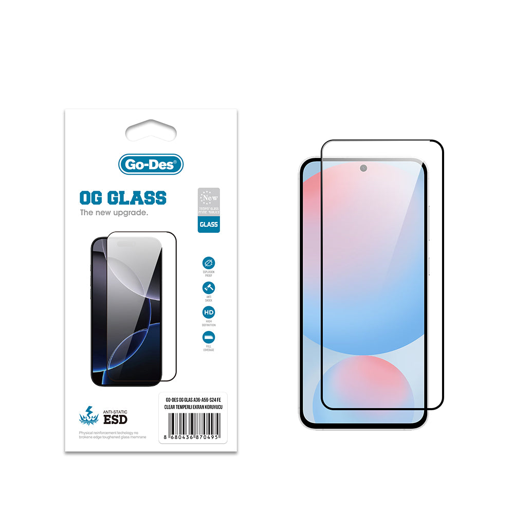 Galaxy A56 Go Des OG Glass Antistatik Temperli Cam Ekran Koruyucu Şeffaf