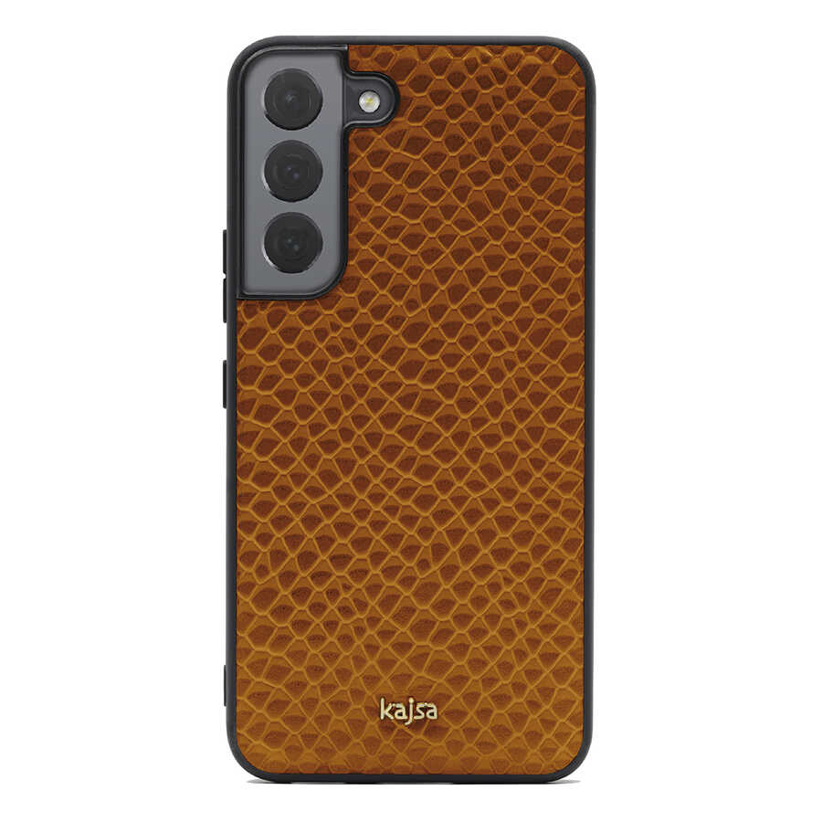 Galaxy S22 Plus Kılıf Kajsa Pearl Pattern Hakiki Deri Kapak Kahverengi