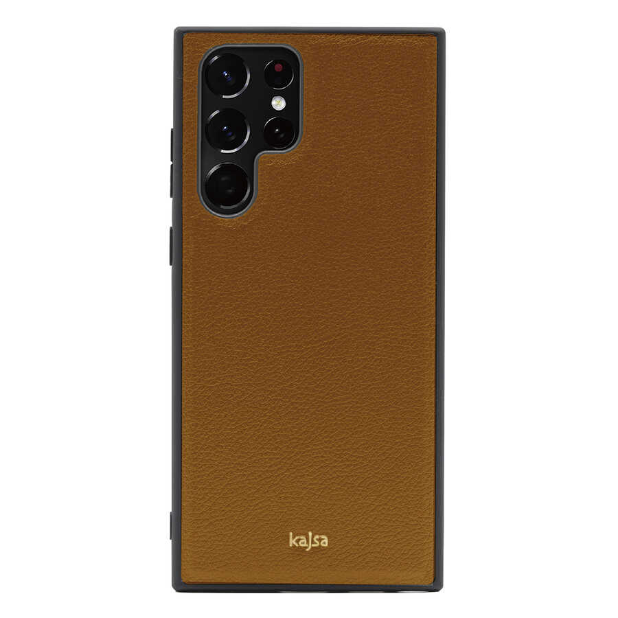 Galaxy S22 Ultra Kılıf Kajsa Luxe Collection Hakiki Deri Kapak Kahverengi