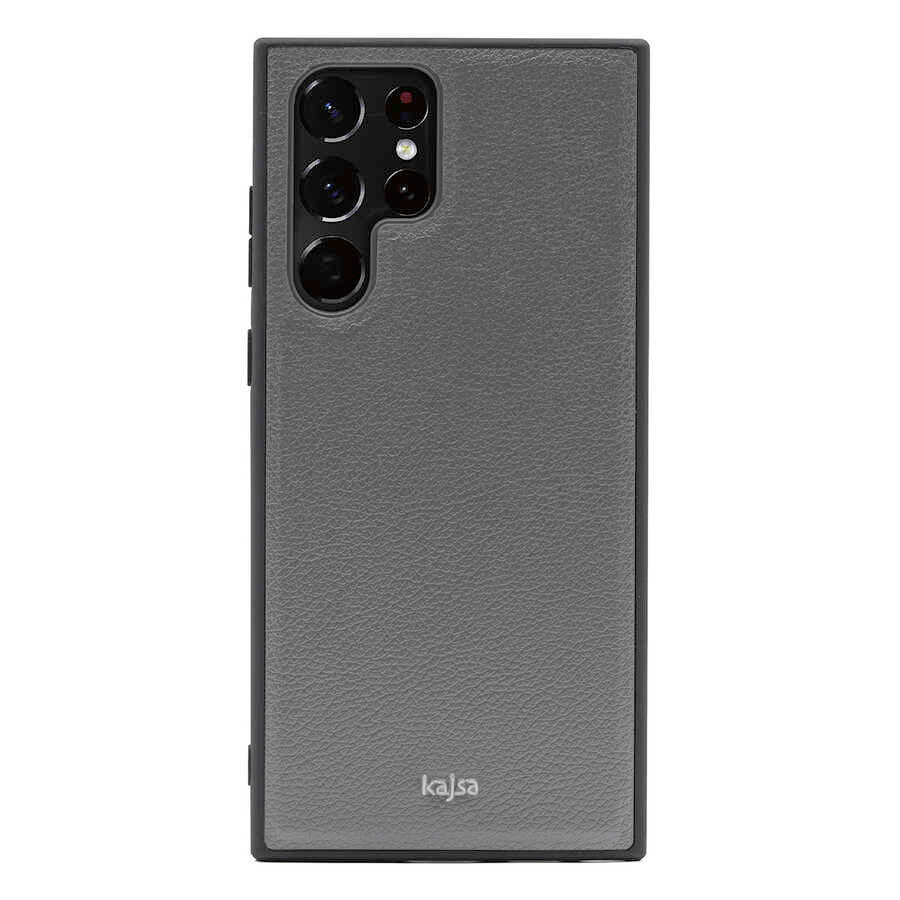 Galaxy S22 Ultra Kılıf Kajsa Luxe Collection Hakiki Deri Kapak Gri