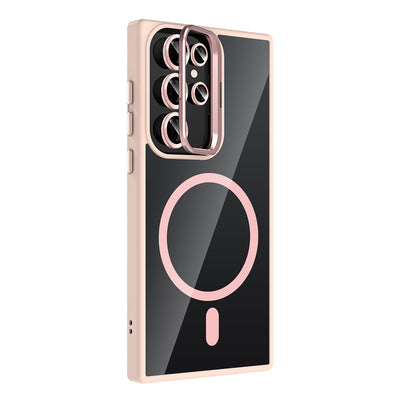 Galaxy S22 Ultra Kılıf Standlı ve Kamera Lens Hediyeli M-Safe Şarj Özellikli Zore Etro Kapak Desert Titanyum
